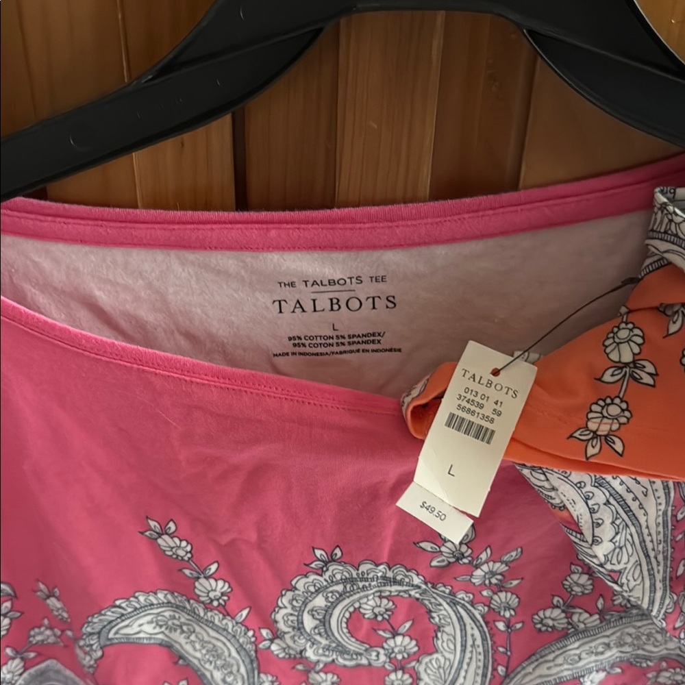 Talbots Pink and Orange Tee NWT size Large